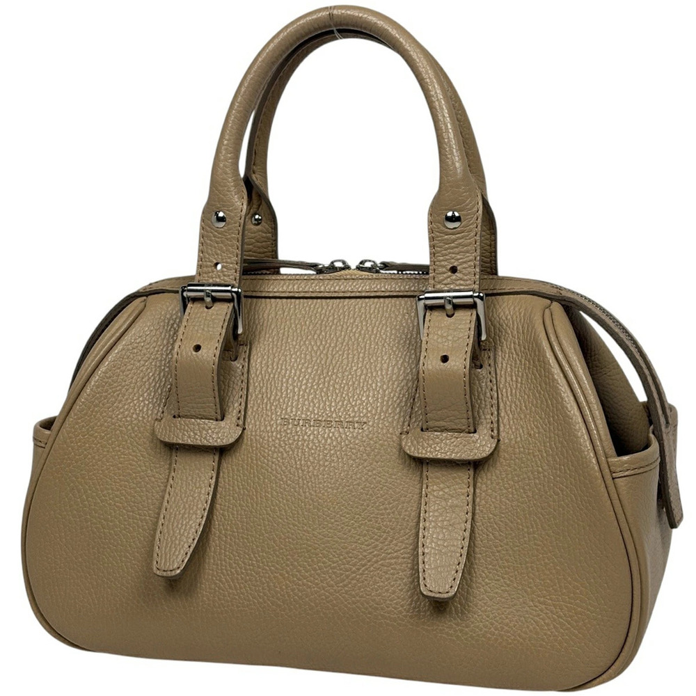 Burberry logo handbag checkered lining leather beige